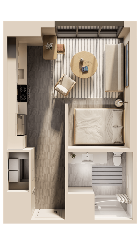 Floor plan for studio, 1 bath, 450 sqft